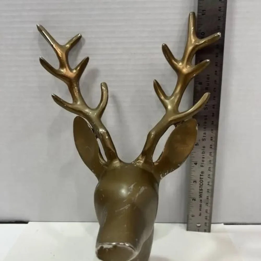 Metal Wall Mount Deer Head Bronze Finish 11 inches Stag Gazelle Figurine Statue